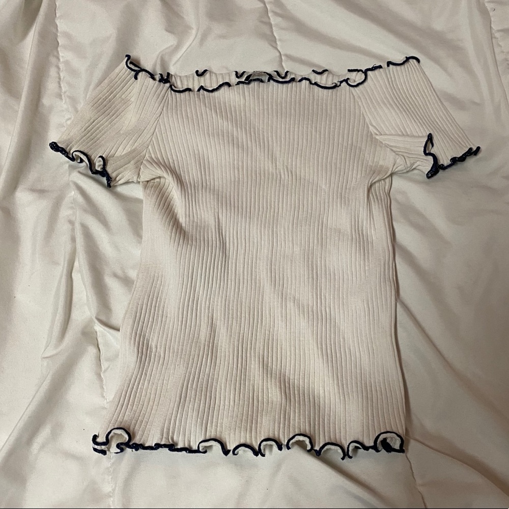 Zara white and navy off the shoulder top